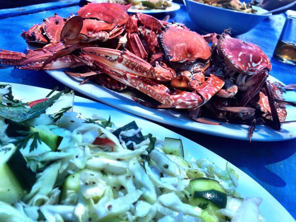 eating crab on the tao boat