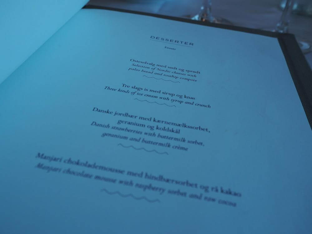 Menu at the Kurhotel Skodsborg