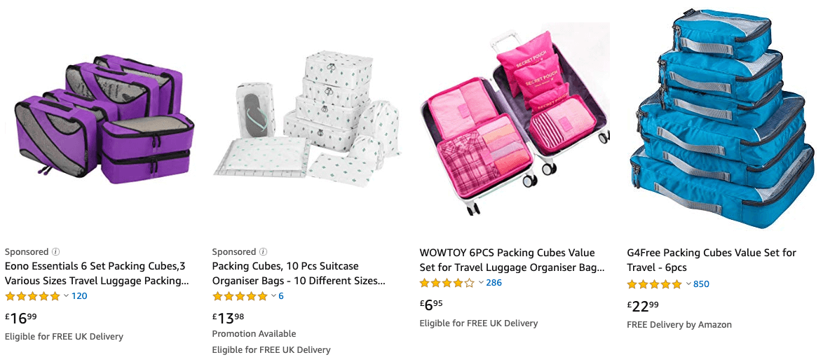 packing cubes from Amazon