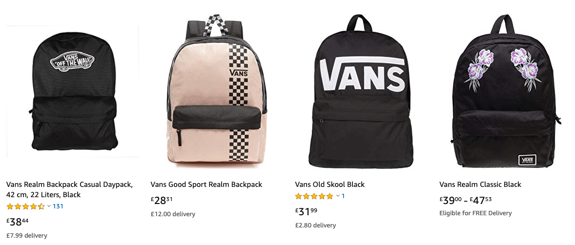 Rucksacks from Amazon