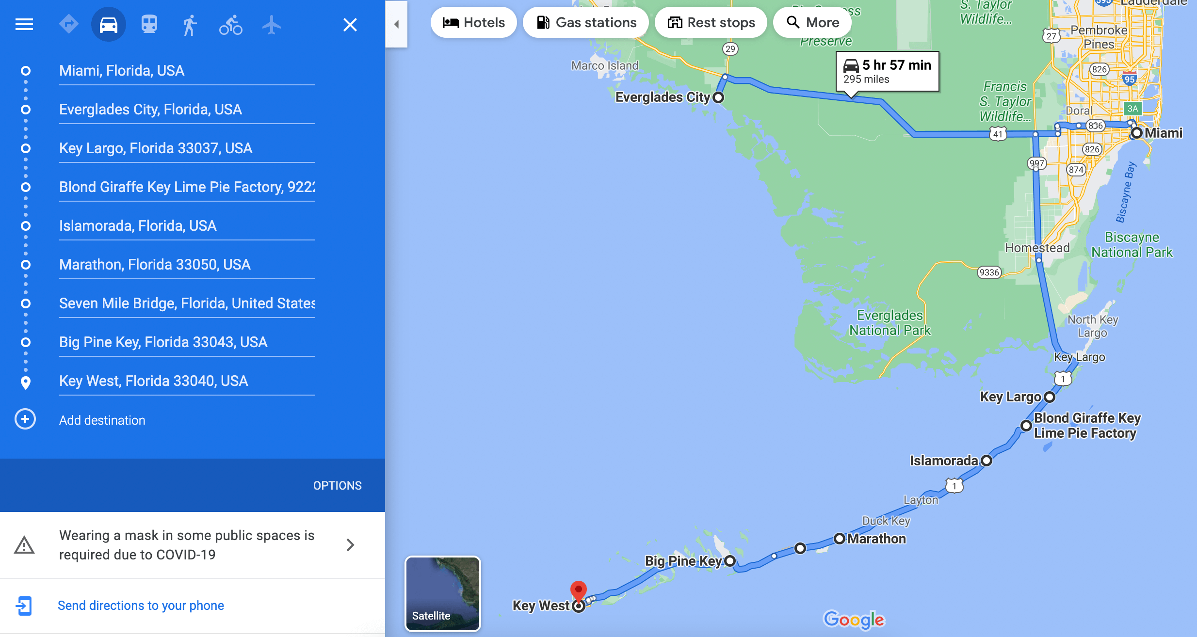 map of the best stops along the route