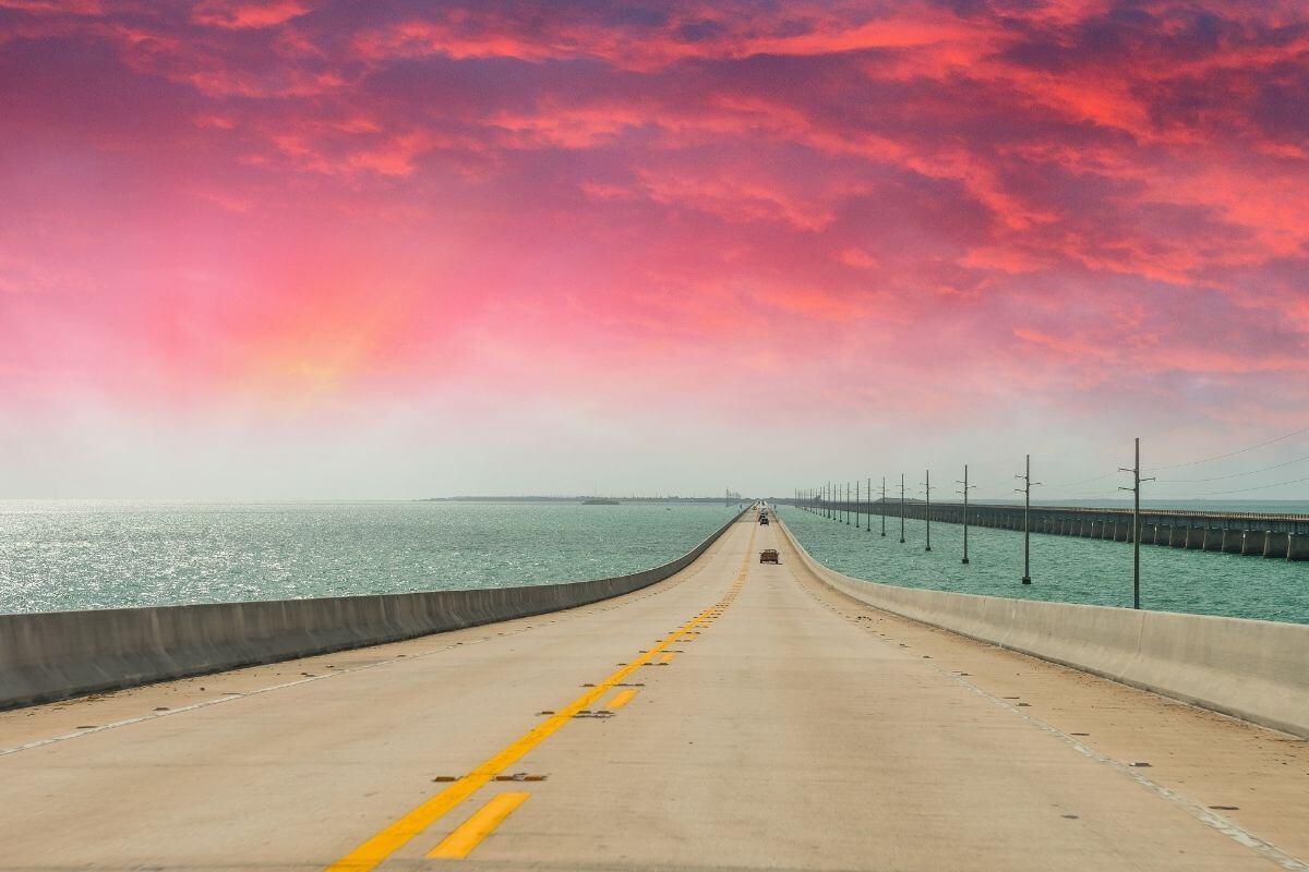 Pink sky on the Overseas Highway