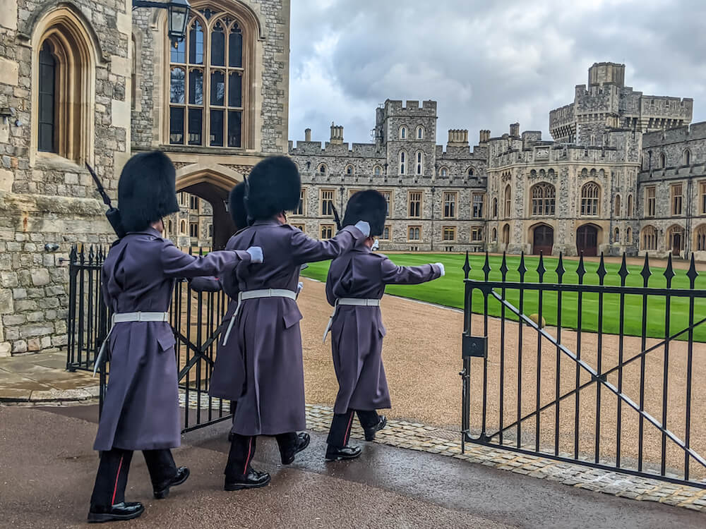 Soldiers marching through Windsor Castle