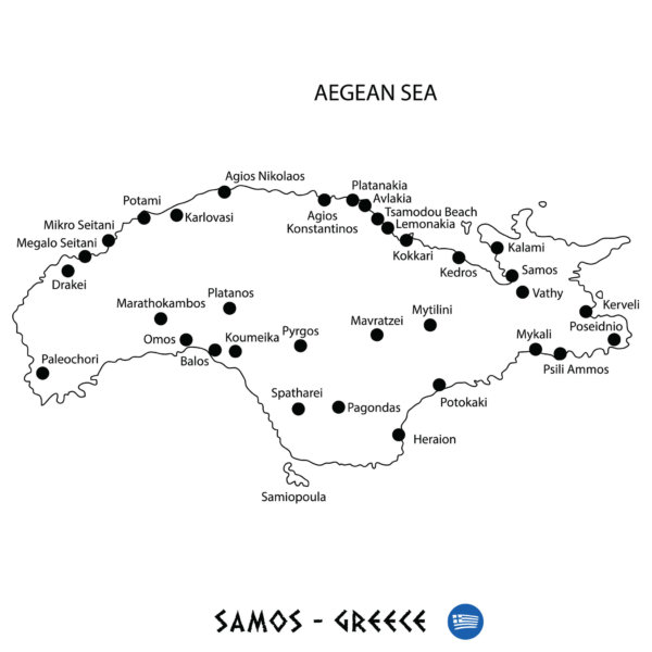 Island of Samos in Greece map art on white background