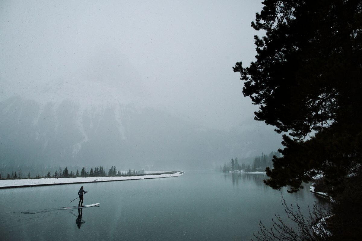 Paddle boarding in winter