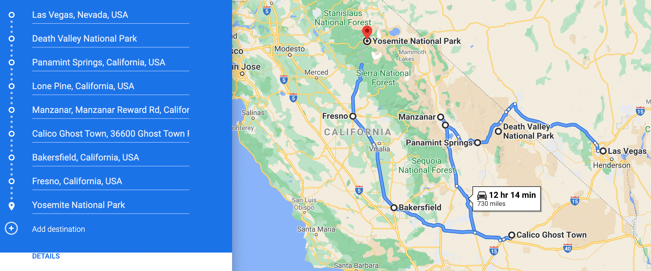 Vegas to Yosemite in winter