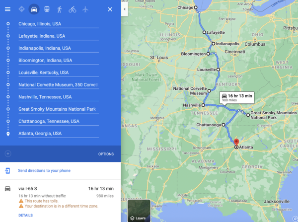 How to drive from Chicago to Atlanta