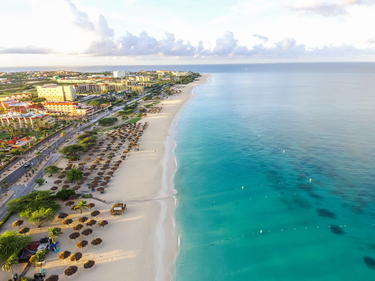 Drone shot of Eagle Beach in Aruba 