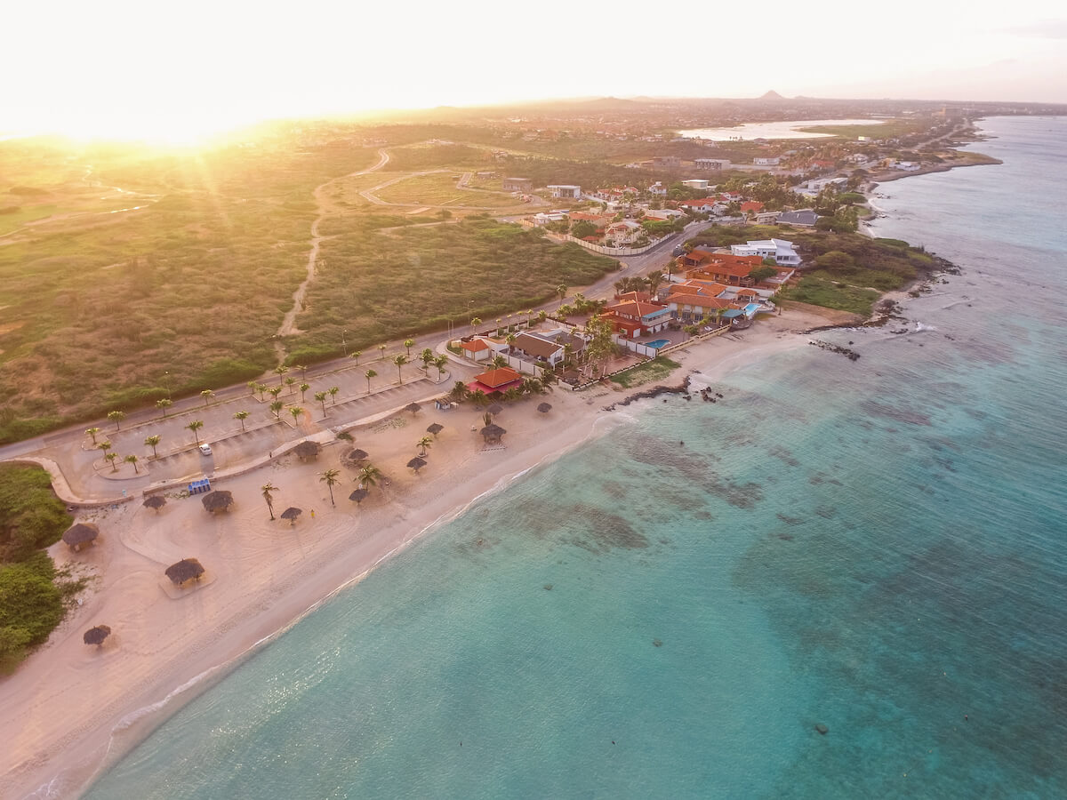 Sunset drone shot in Aruba