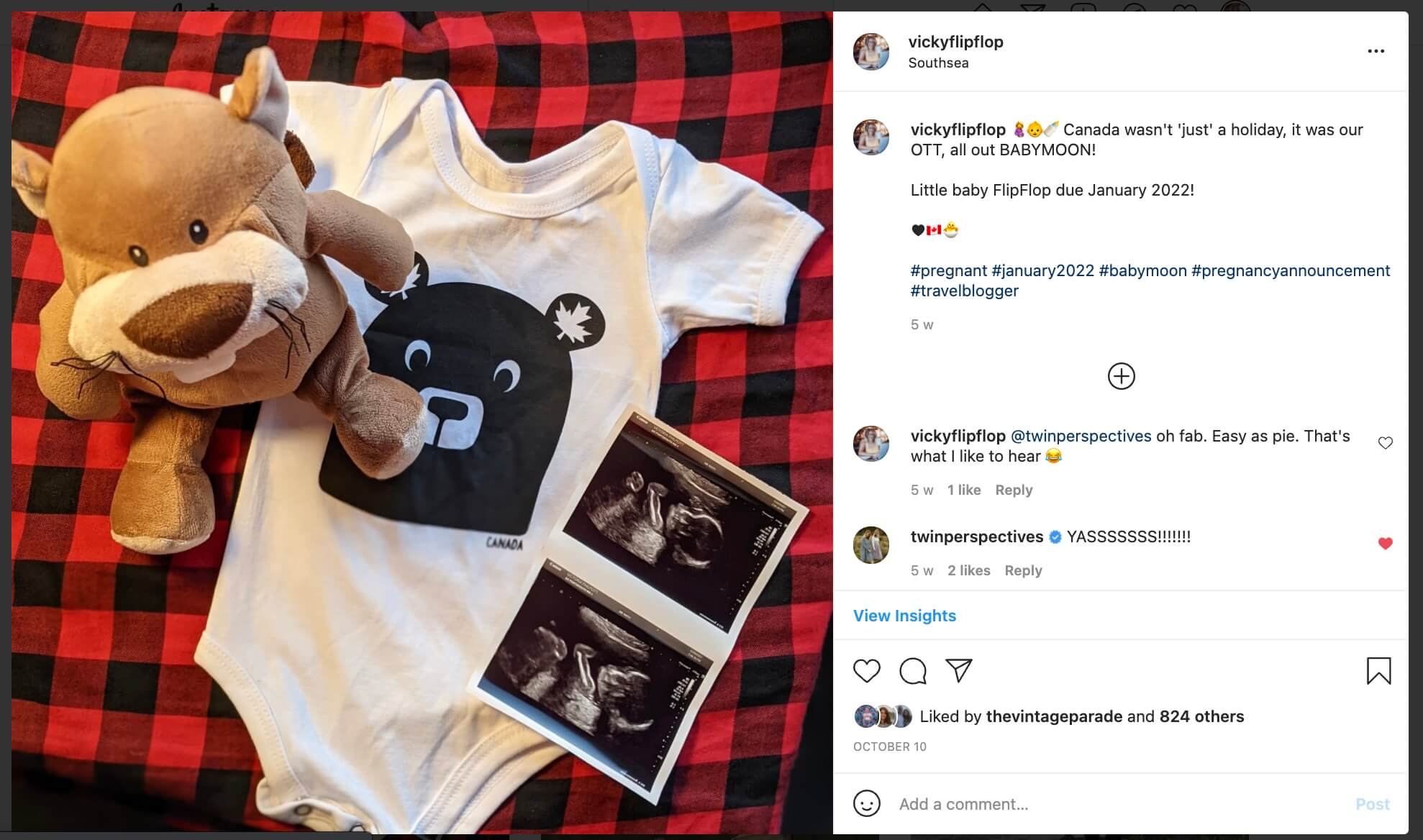 My instagram announcing my pregnancy