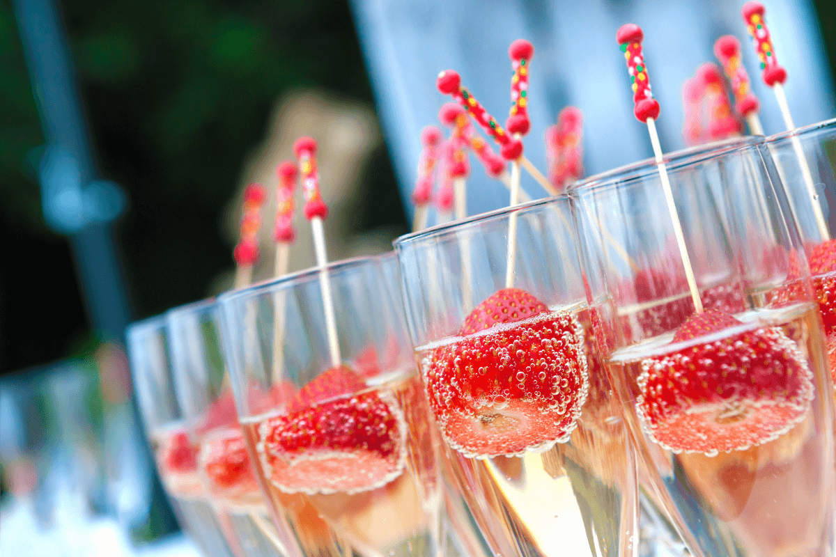 cava is a local drink found in Barcelona, often served with fruit.