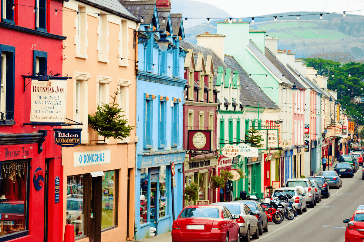 row of pubs and shops to play one of the easiest road trip games for couples