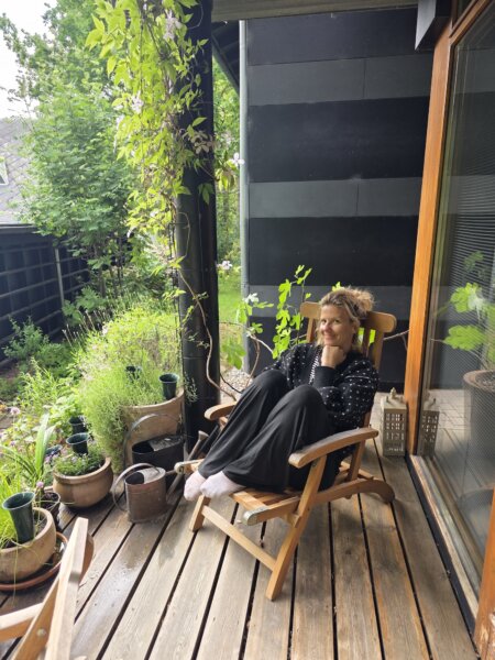 Looking chuffed on the veranda